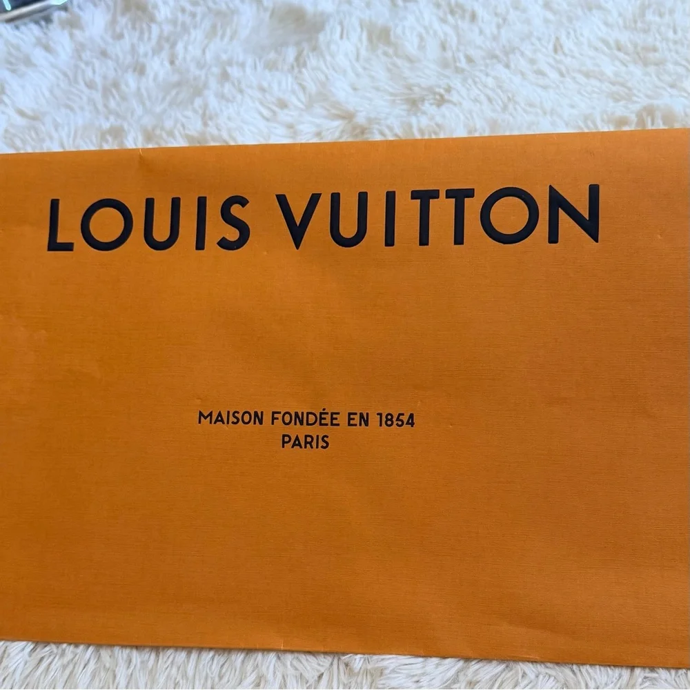 Louis Vuitton XL HTF Orange Brown Paper Gift Shopping Box Bag Blue Handle